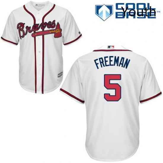 Youth Majestic Atlanta Braves 5 Freddie Freeman Authentic White Home Cool Base MLB Jersey